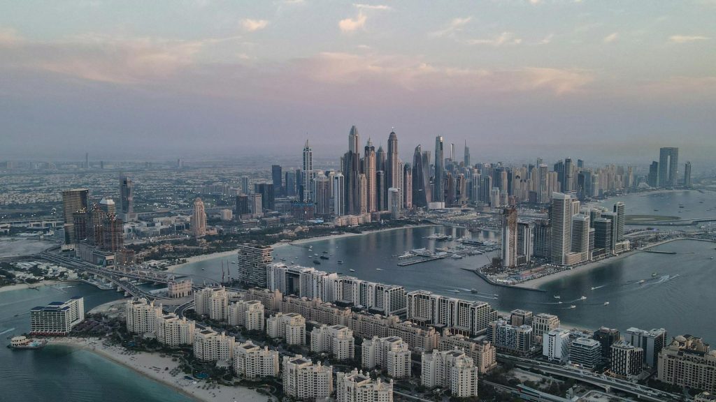 stunning aerial view of dubai skyline and waterfront