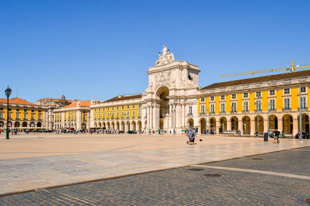 praca do comercio in lisbon under blue sky