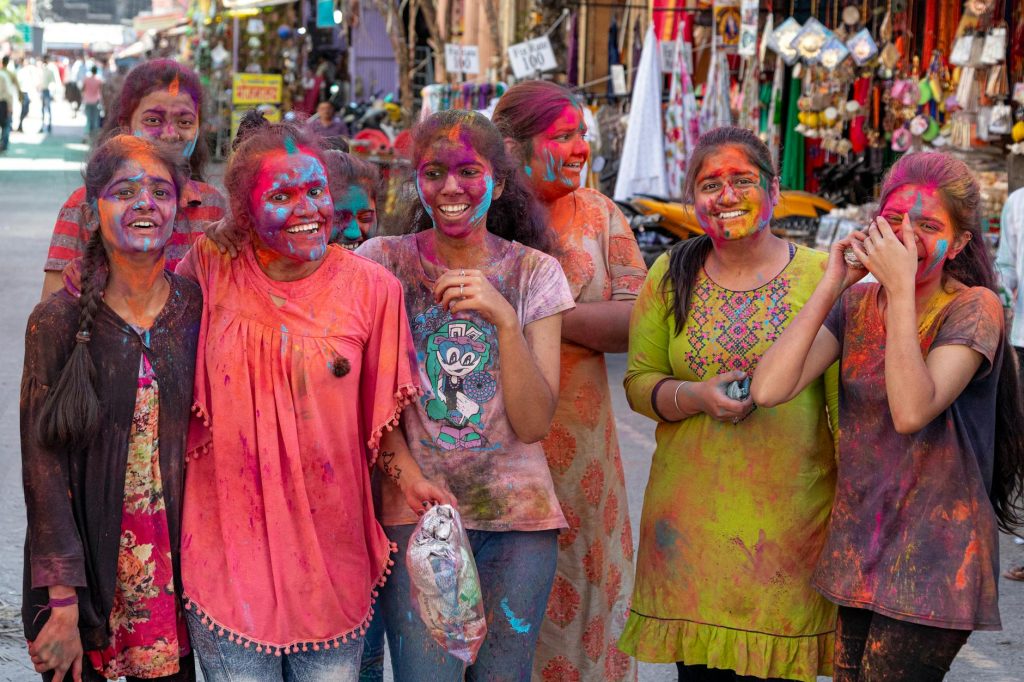 colorful holi celebration in nashik street